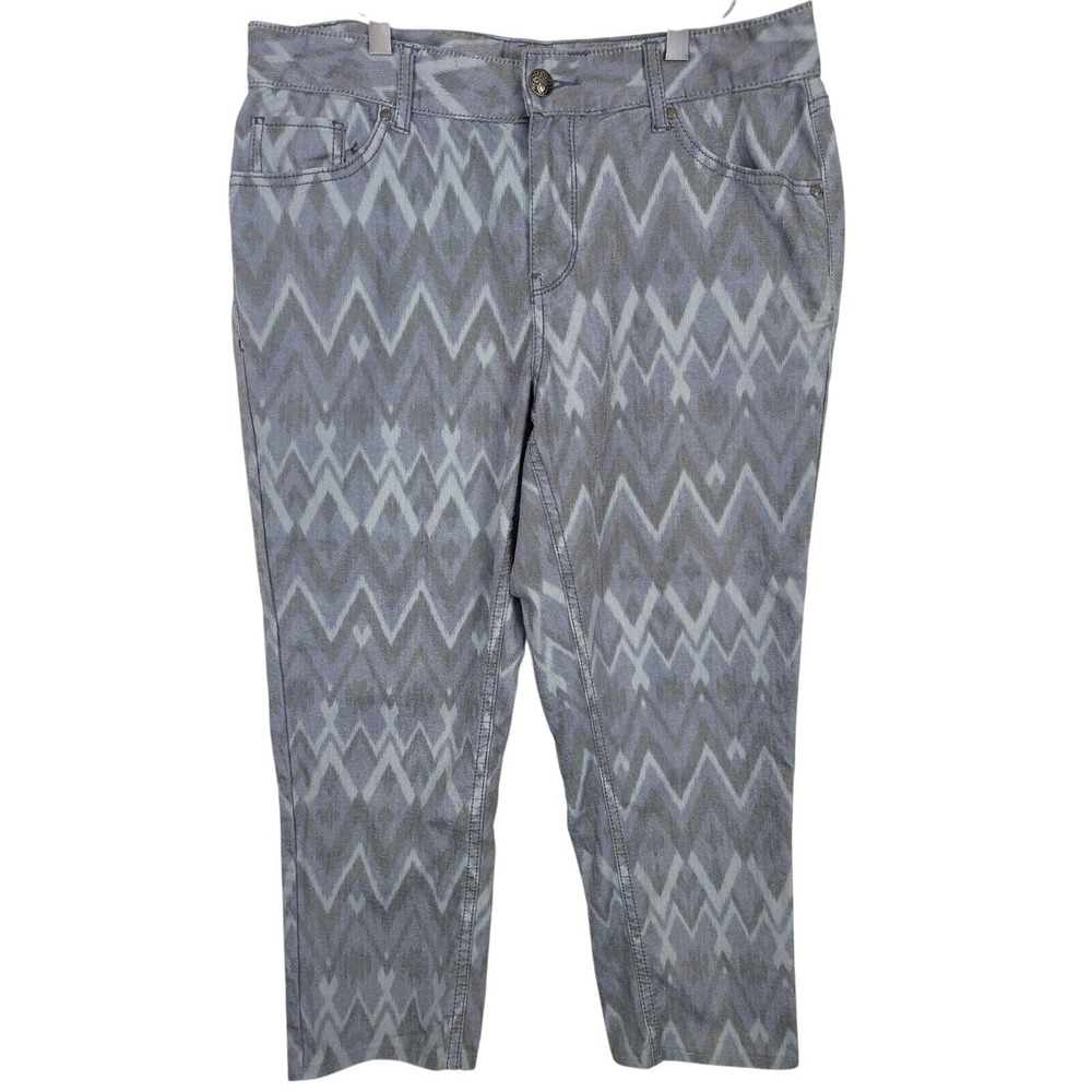 Lane Bryant Jeans 16 Womens Plus Size Blue Grey Geometric Print Mid Rise Skinny